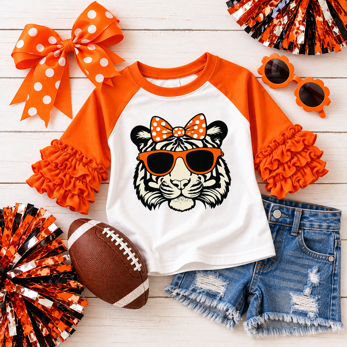 Girl's Ruffle Tiger Top - Orange