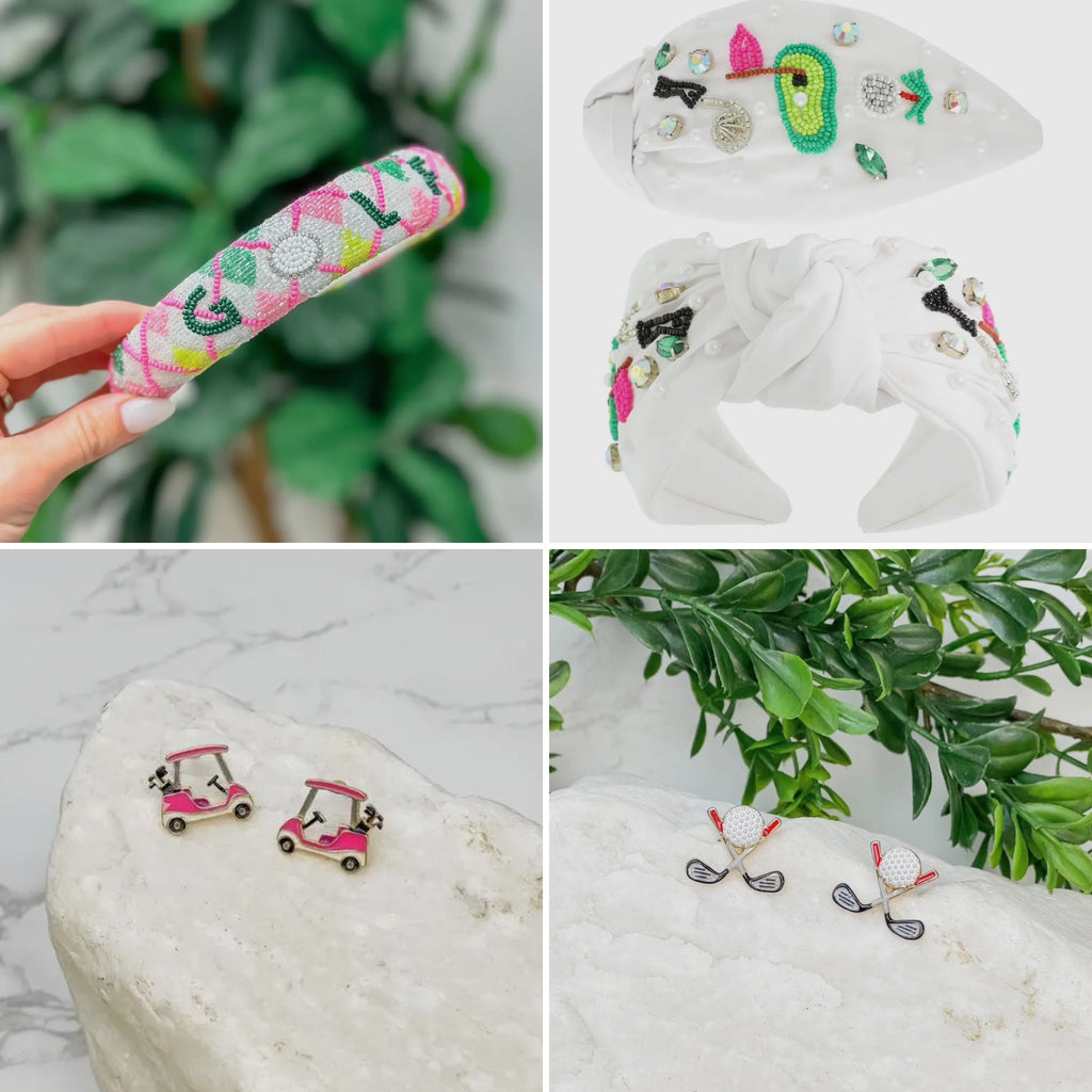 Pink Golf Cart Stud Earrings