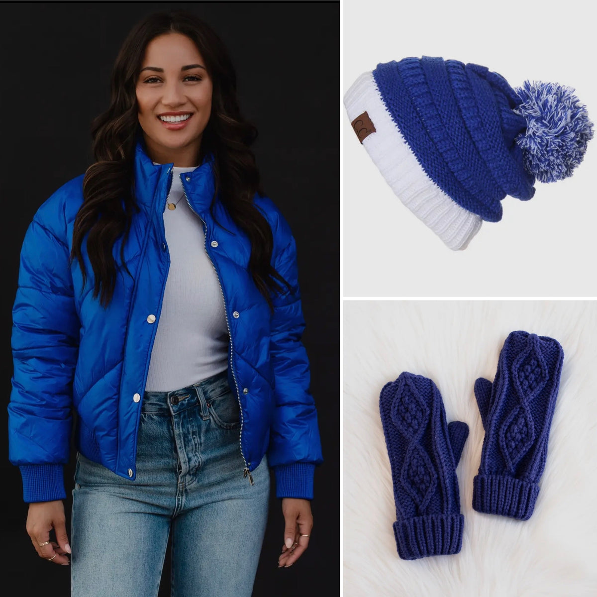 Cable Knit Mittens - Royal Blue