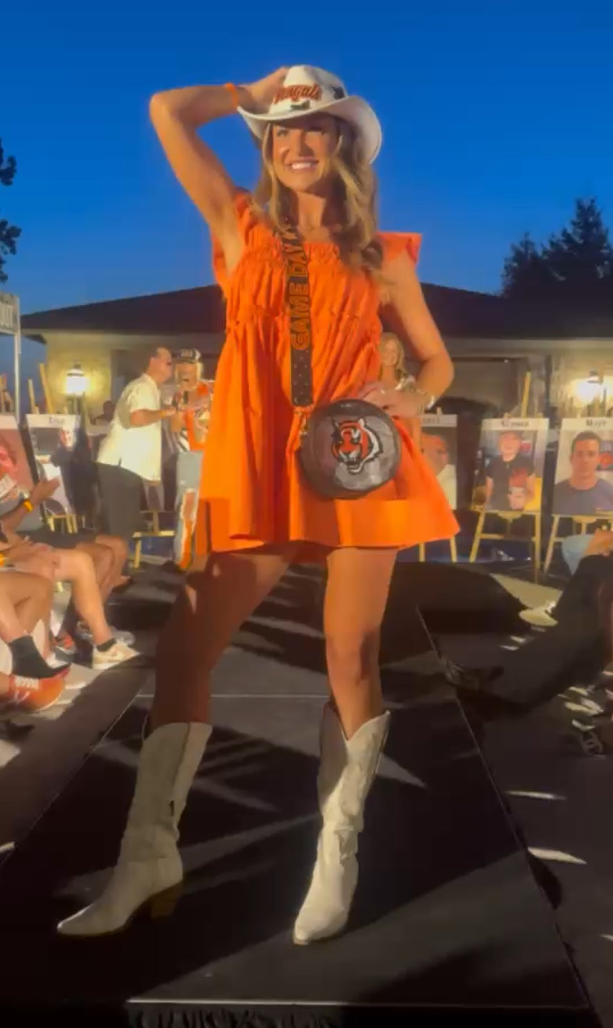Orange Flutter Shoulder Summer Dress