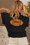 Football Short Sleeve Sweater - Black