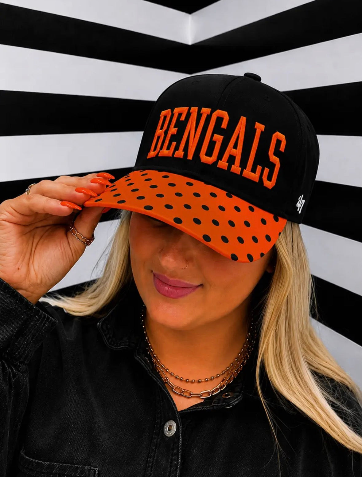 Bengals Embroidered Polka Dot Hat - Orange