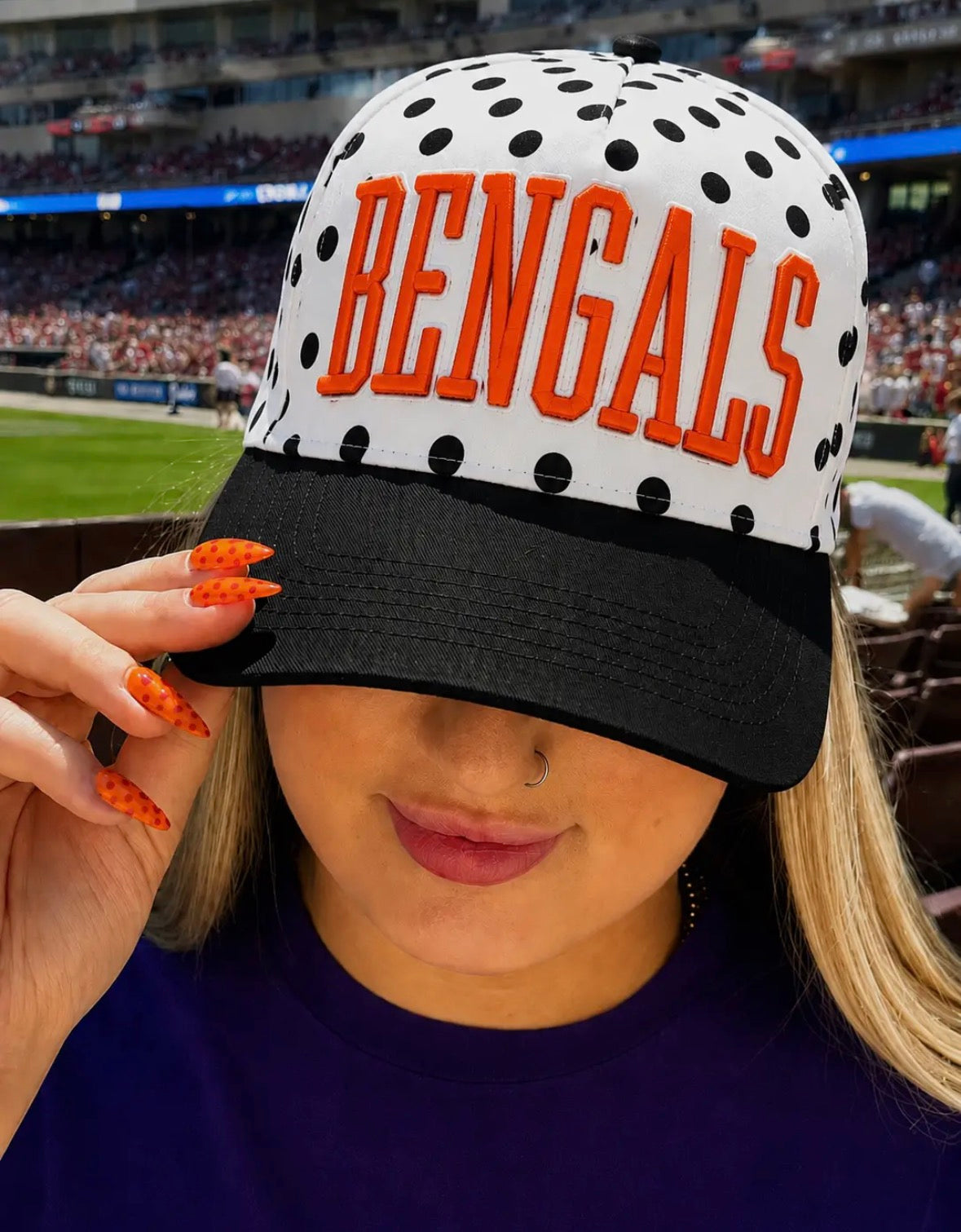 Bengals Embroidered Polka Dot Hat - White