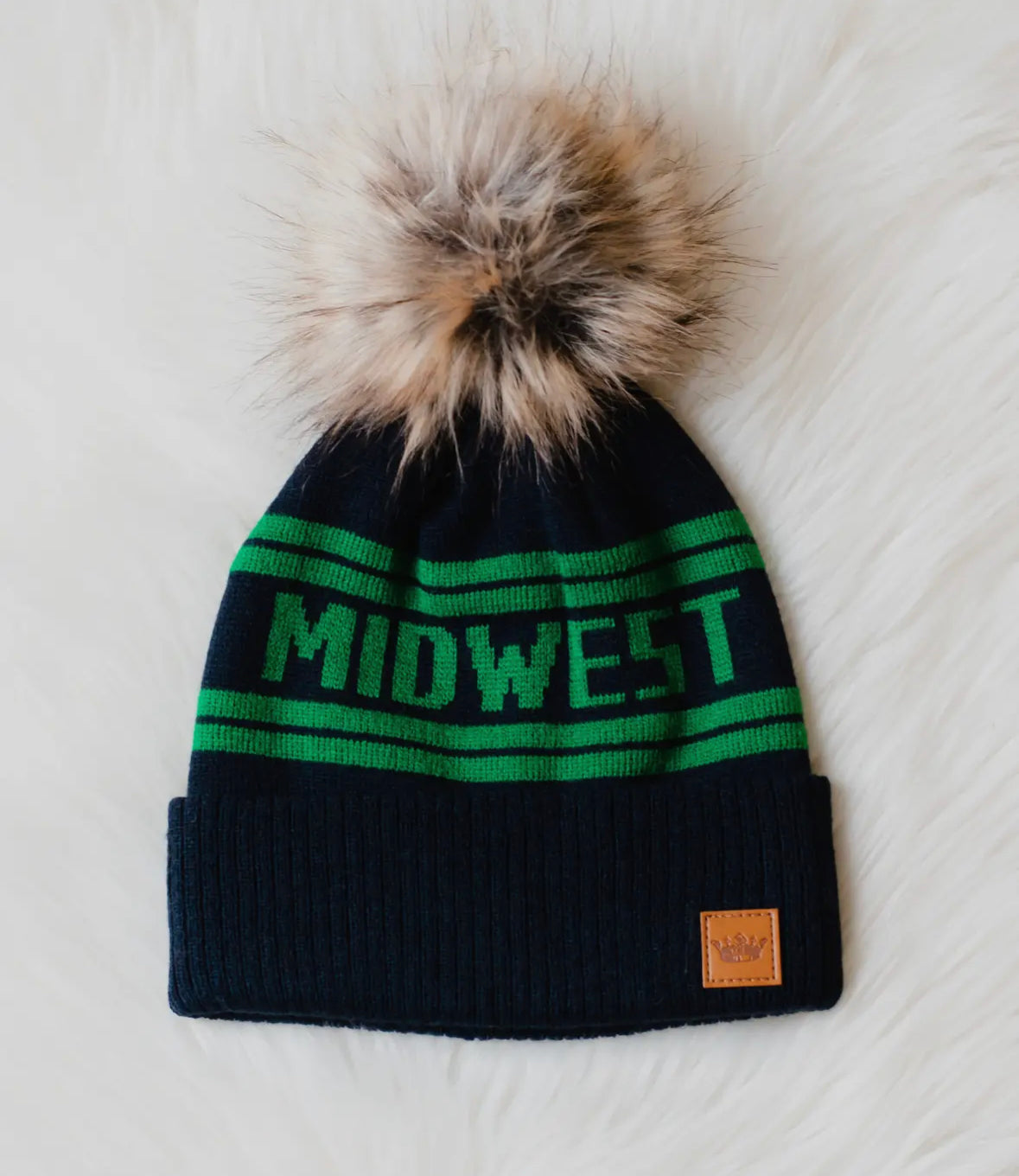 Navy & Green Midwest Pom Beanie