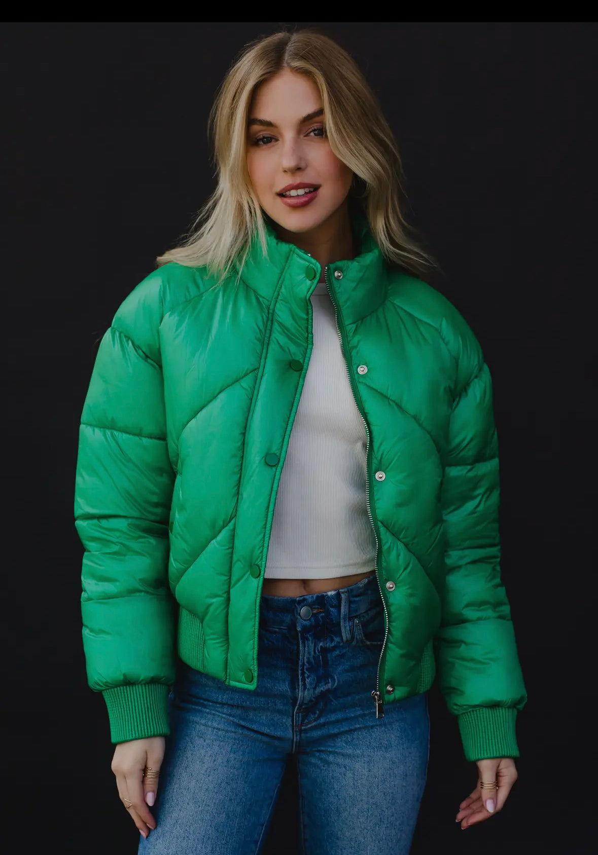 Kelly Green Cropped Puffer Coat
