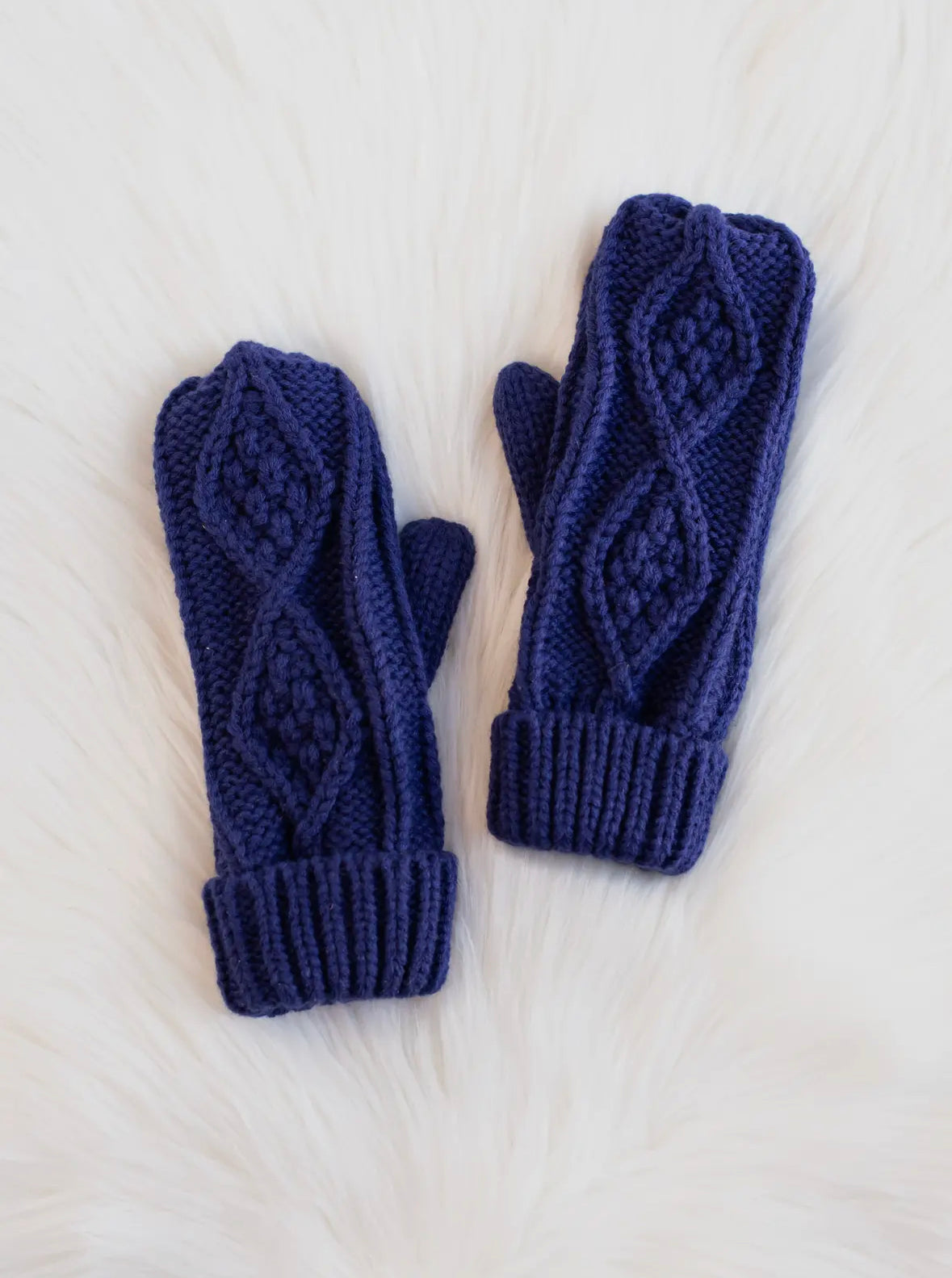 Cable Knit Mittens - Royal Blue