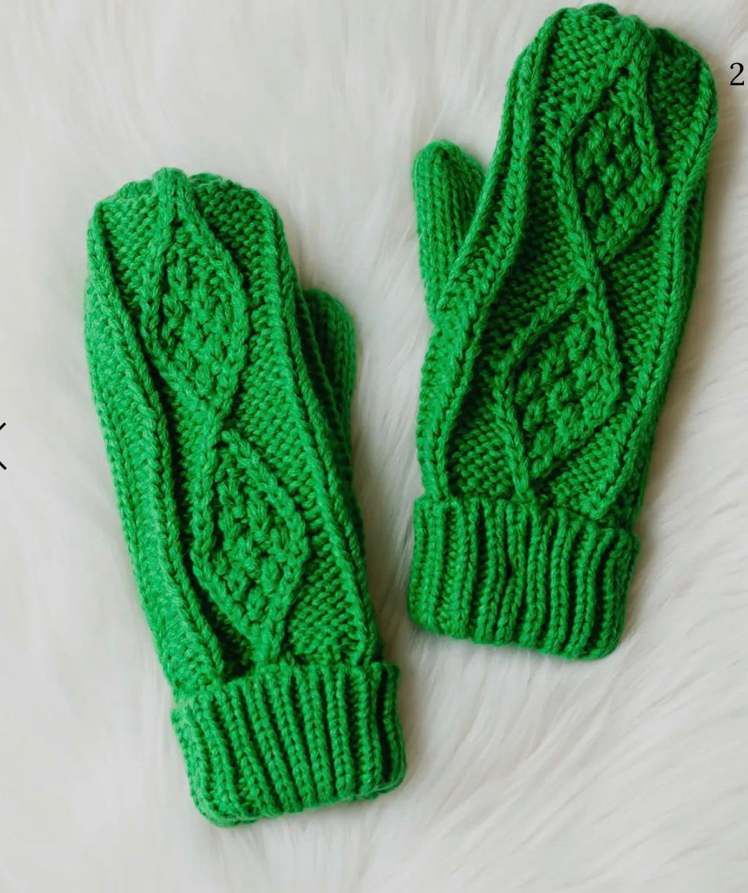 Cable Knit Mittens - Kelly Green