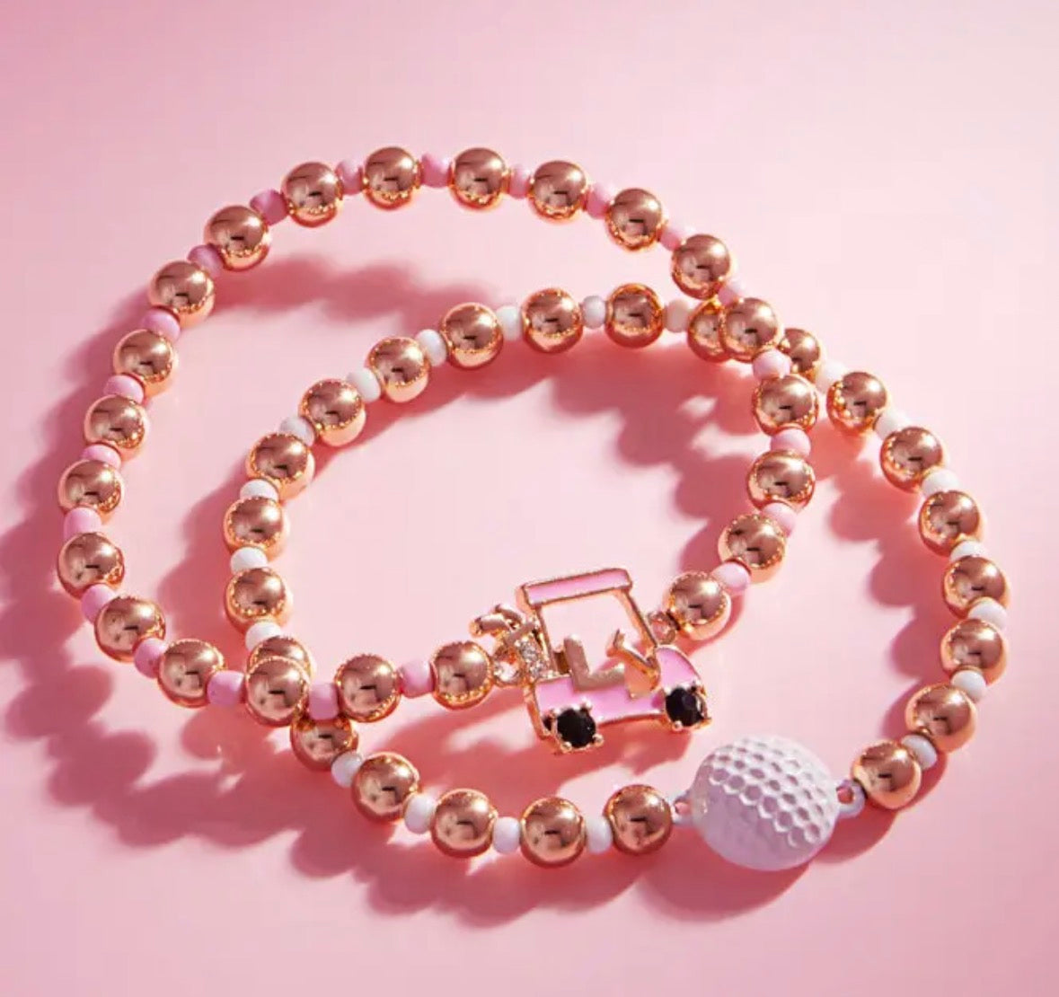 Pink Golf Cart Stretch Bracelet Set