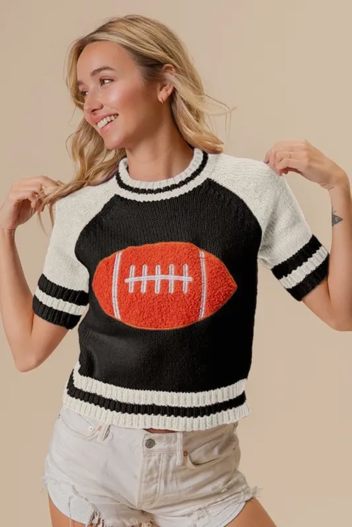 GameDay Football Short Sleeve Sweater - Black