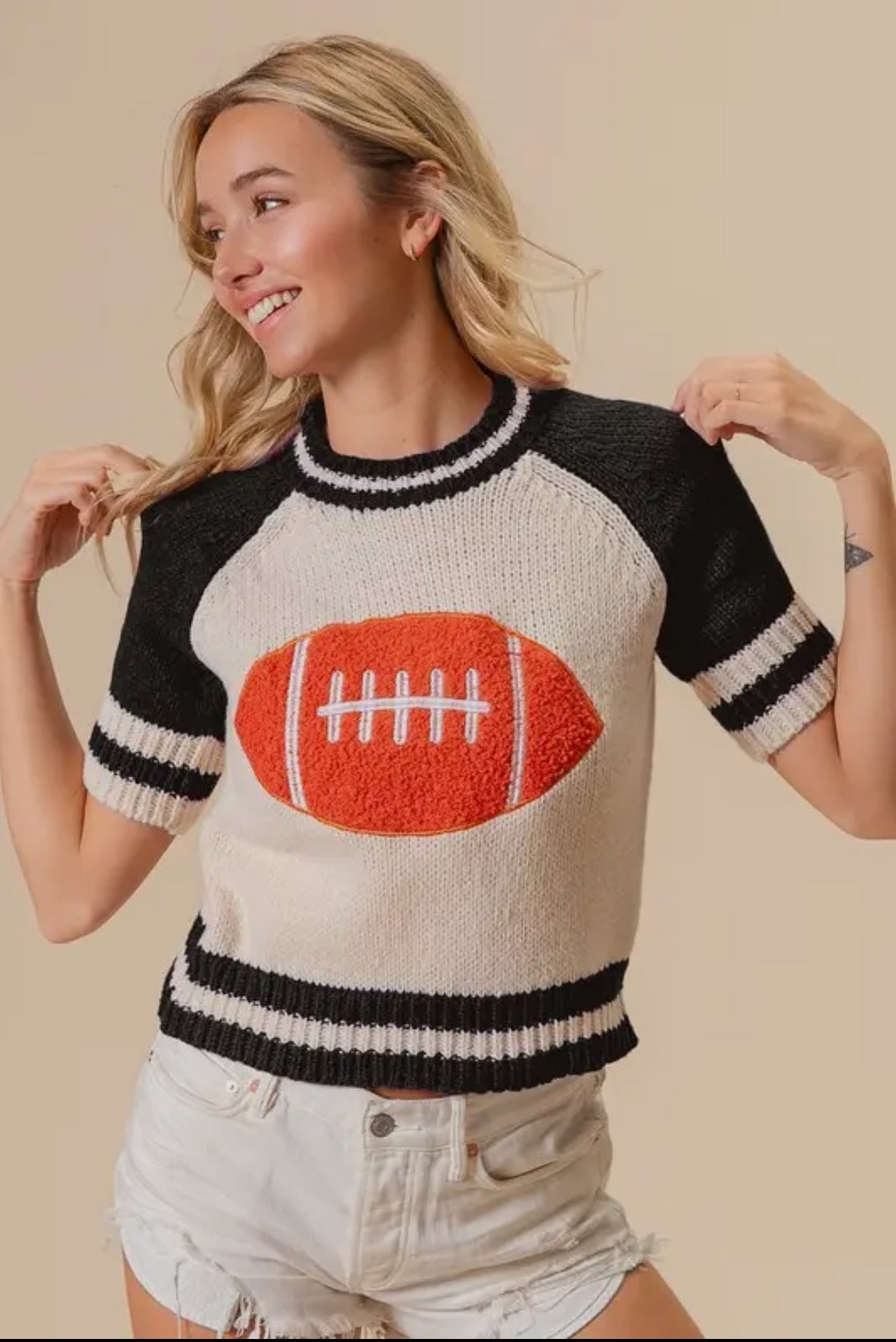 GameDay Football Short Sleeve Sweater - White