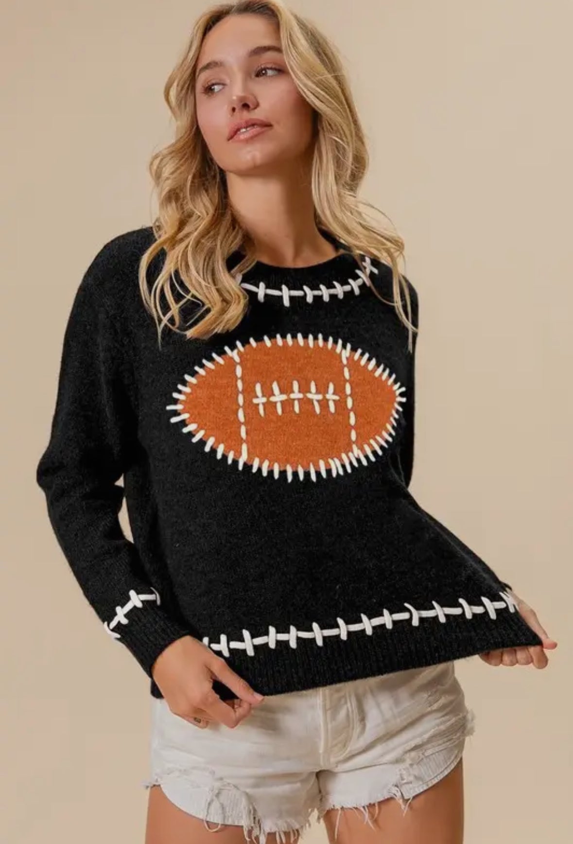 Knit Football Sweater - Black