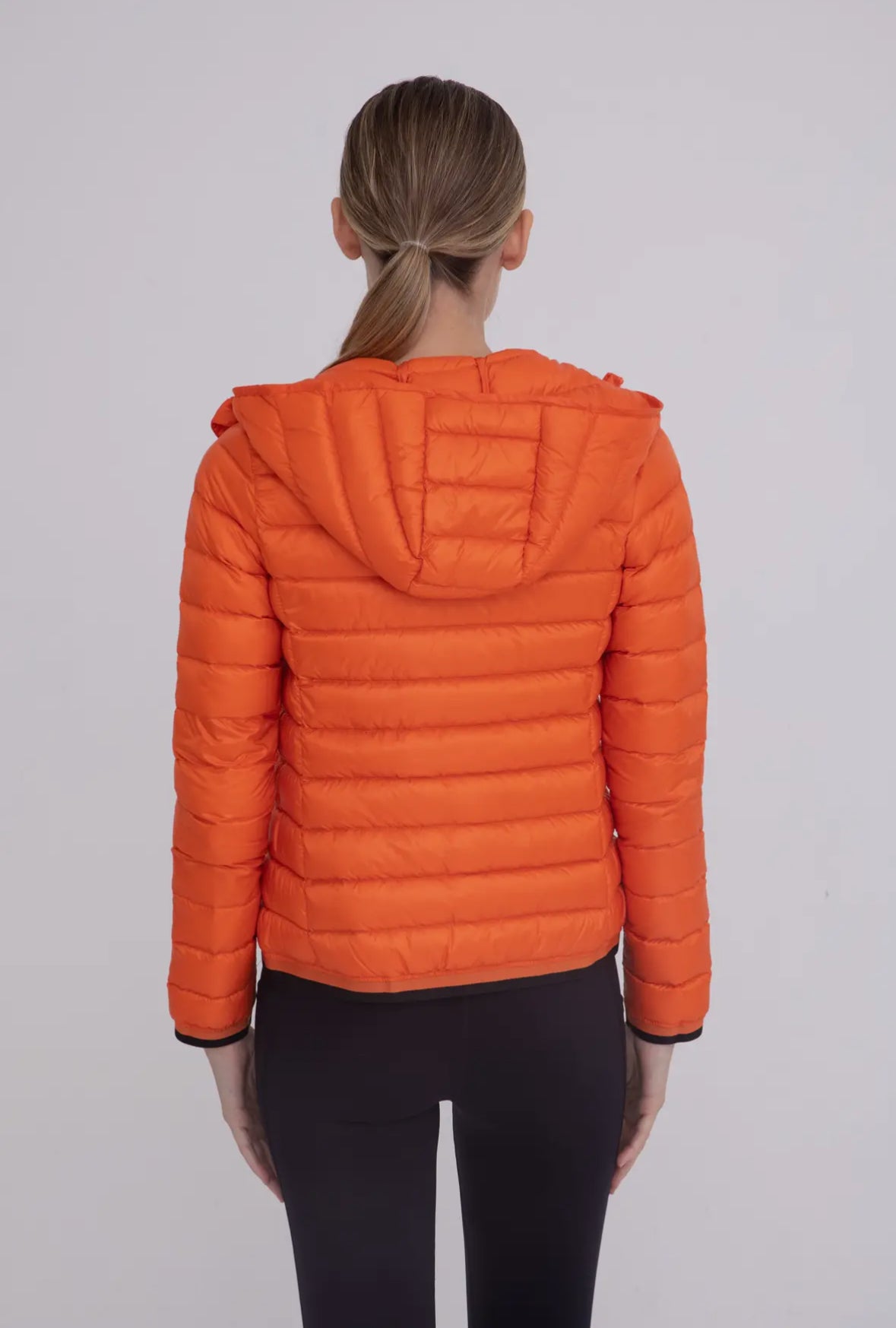 Orange with Black Accents Puffer Jacket with Hood