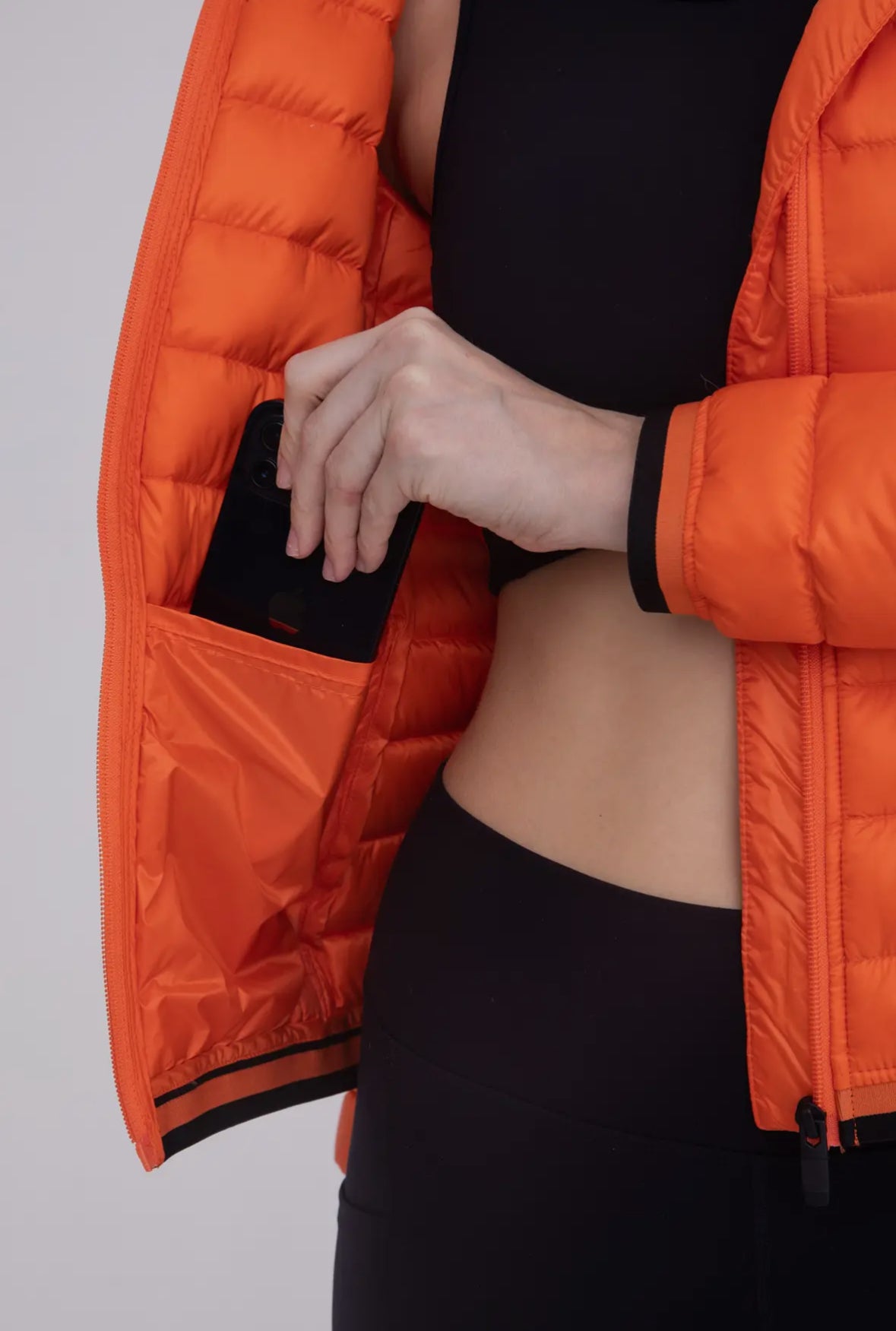 Orange with Black Accents Puffer Jacket with Hood
