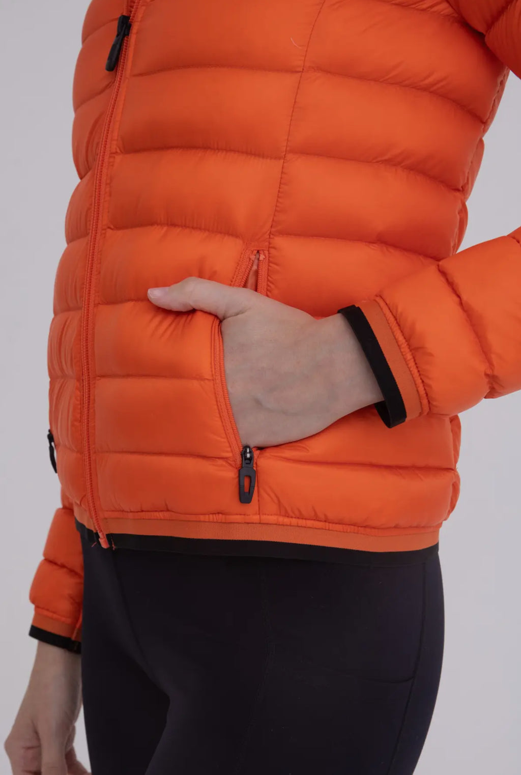 Orange with Black Accents Puffer Jacket with Hood