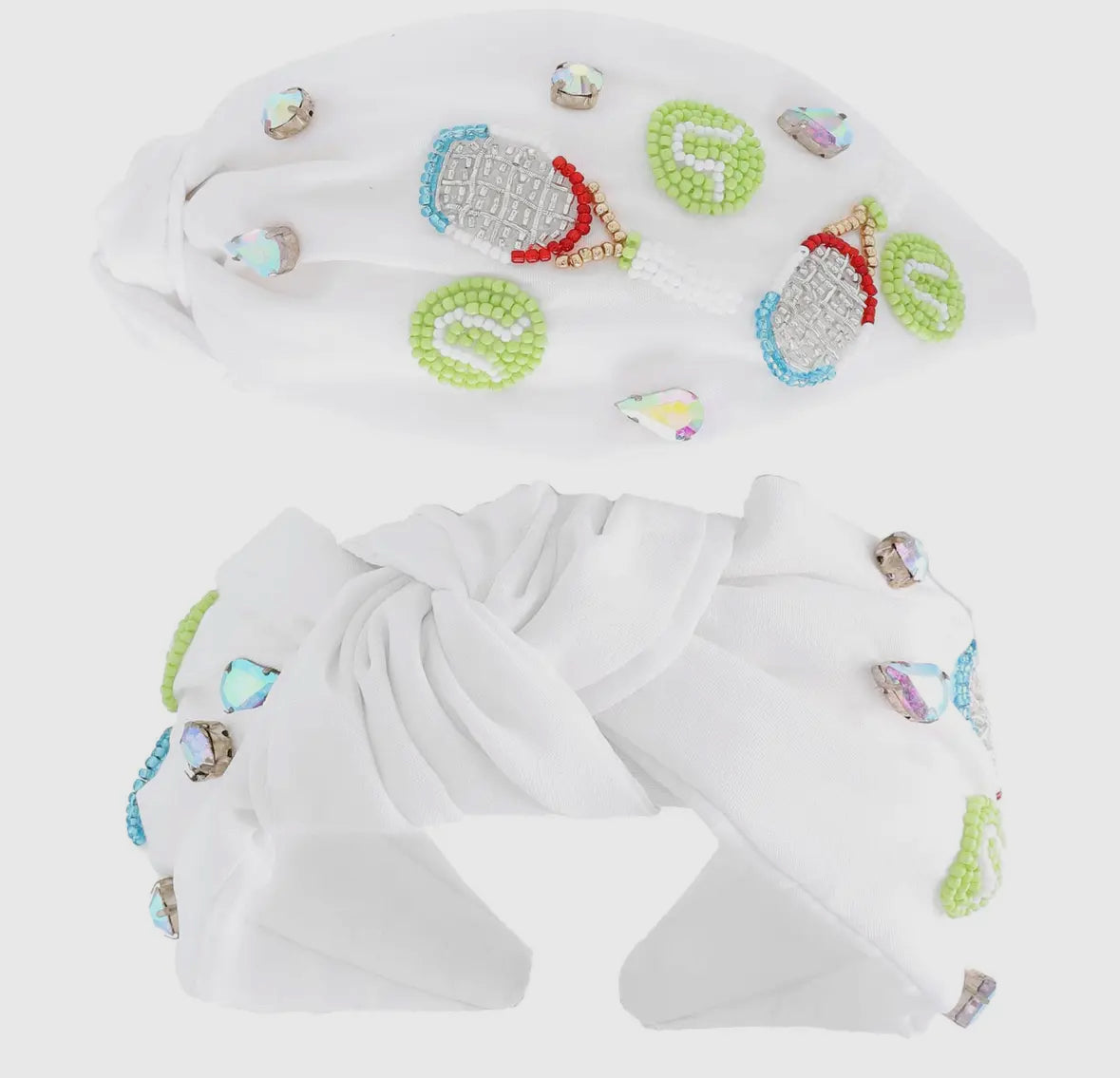 Beaded Top Knotted White Headband - Multiple Sports