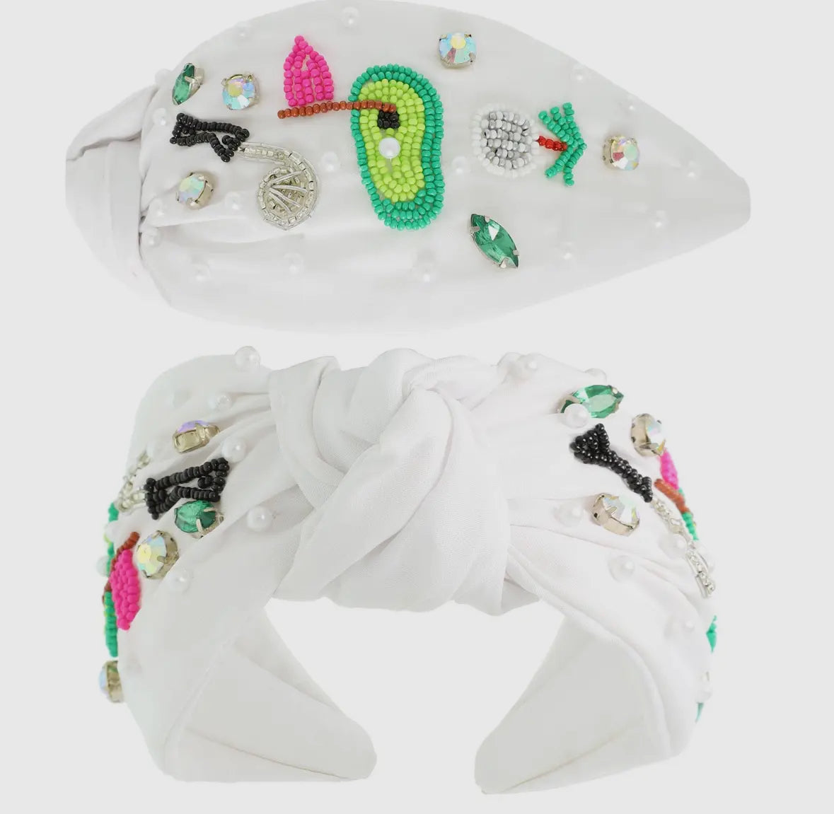 Beaded Top Knotted White Headband - Multiple Sports