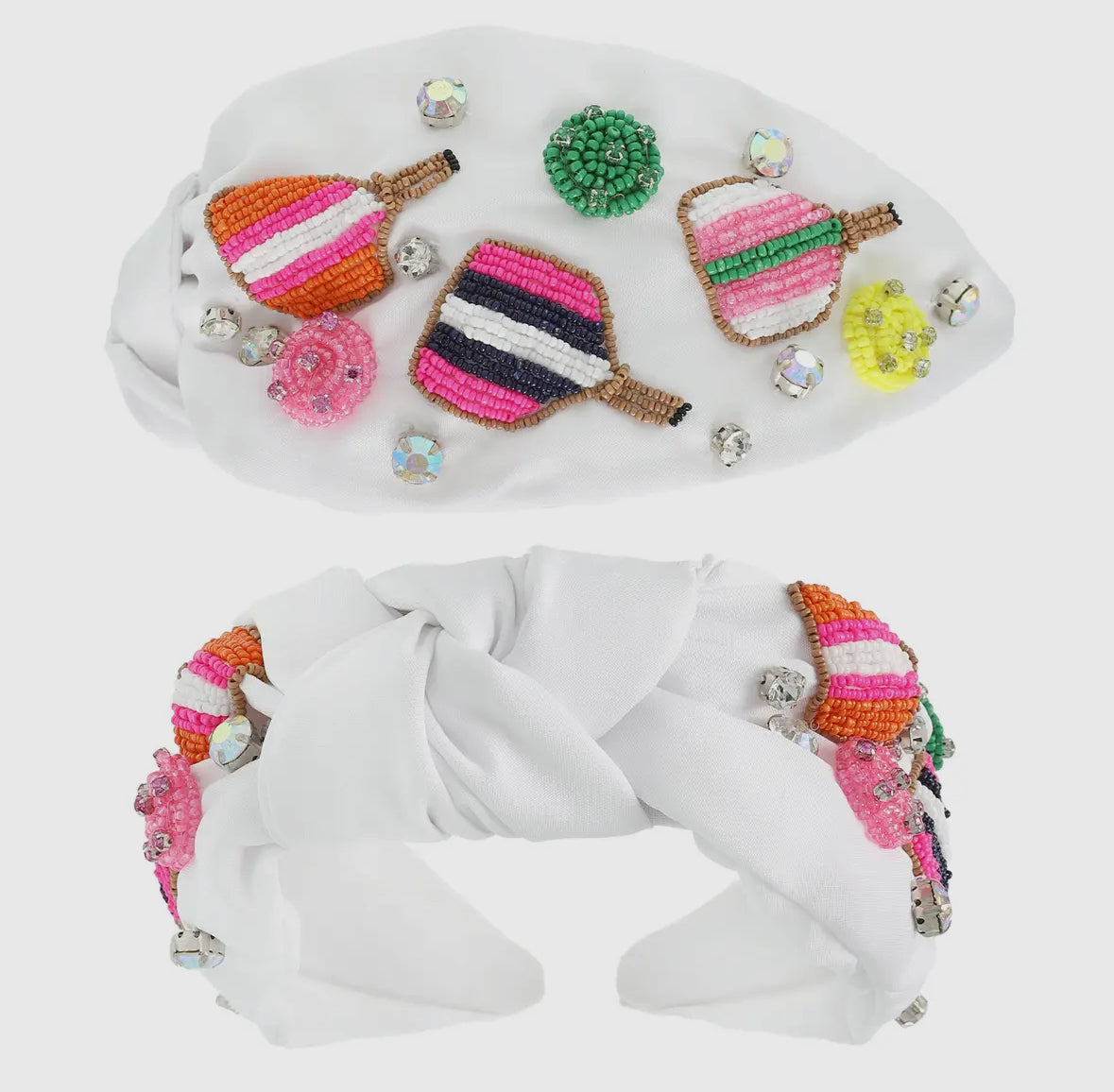 Beaded Top Knotted White Headband - Multiple Sports
