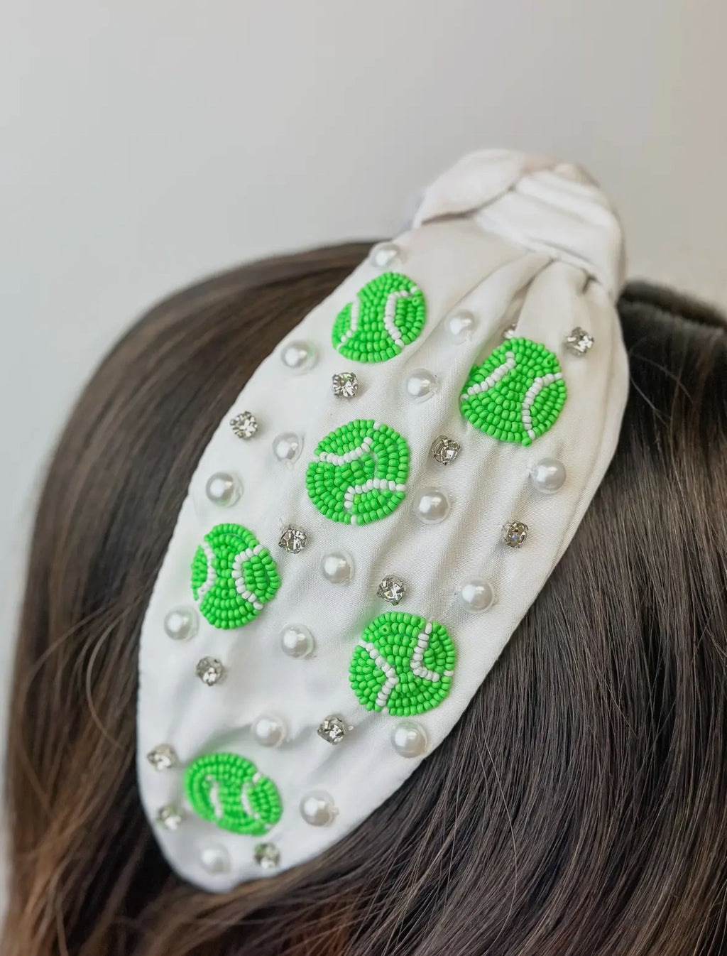 Beaded Top Knotted White Headband - Multiple Sports
