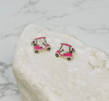 Pink Golf Cart Stud Earrings