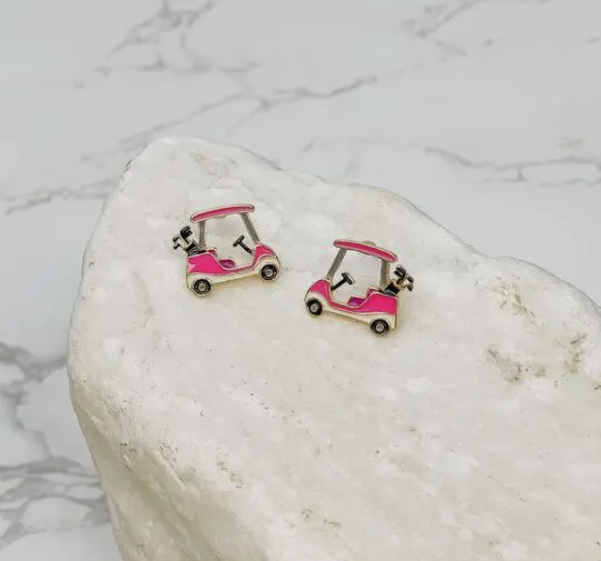 Pink Golf Cart Stud Earrings