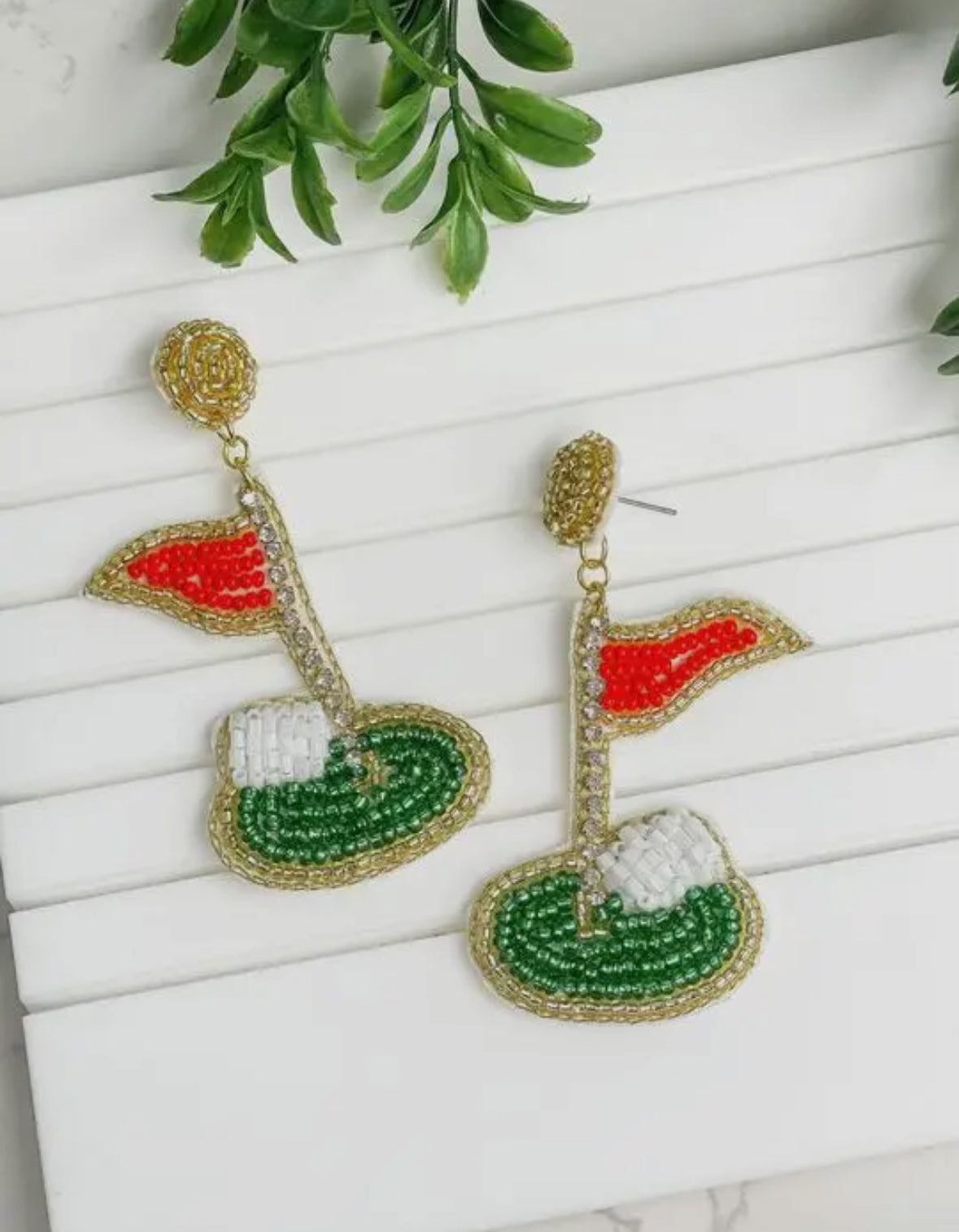 Golf Hole in One beaded dangle earrings