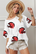 Sequin Football Helmet Top with Raw Edges - Red & Black