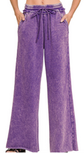 Acid Wash Fleece Palazzo Sweatpants with Pockets - Purple