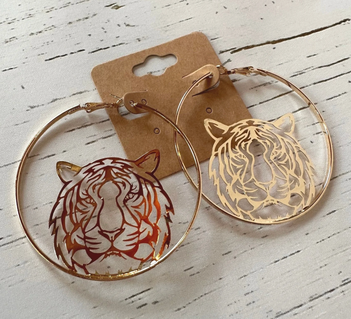 Gold Tiger Head Hoop Earrings