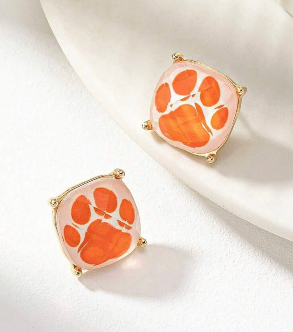 Clear Resin Paw Print Stud Earrings
