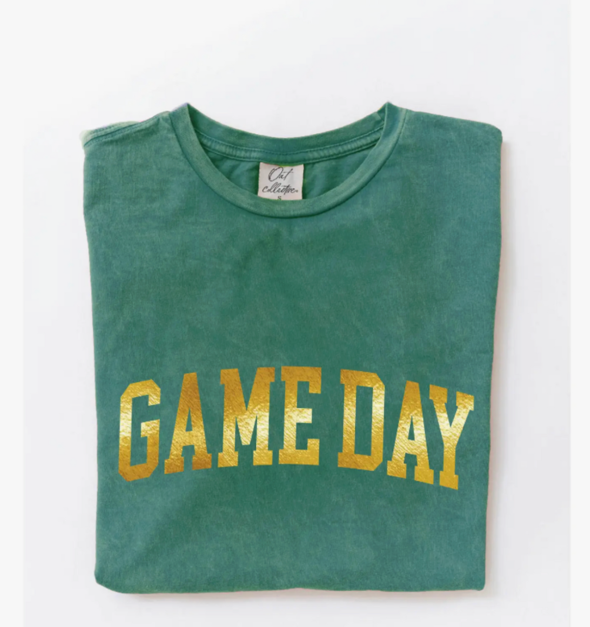 GAME DAY GOLD FOIL Mineral Washed Green Tee