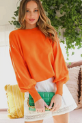 Orange Balloon Sleeve with Drop Shoulder Knit Top