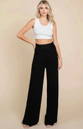 Smocking High Waist Wide Leg Pants - Black