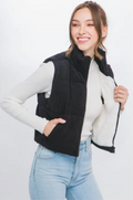 Corduroy Puffer Vest with Sherpa Lining - Black