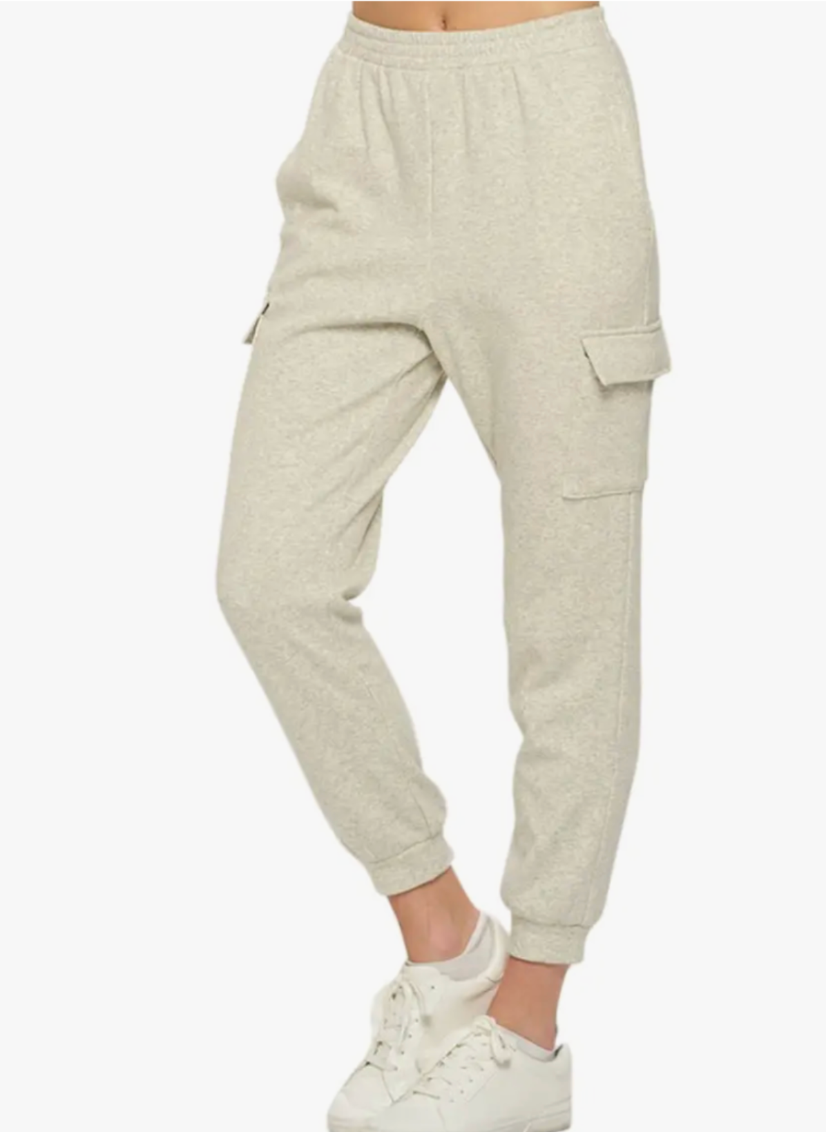 Cargo Pocket Fleeced Lined Knit Jogger Pants - Oatmeal