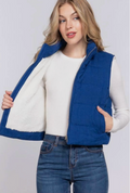 Corduroy Puffer Vest - Royal Blue & White