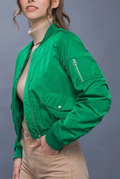 Zip Up Bomber Jacket with Sleeve Zipper Detail - Green