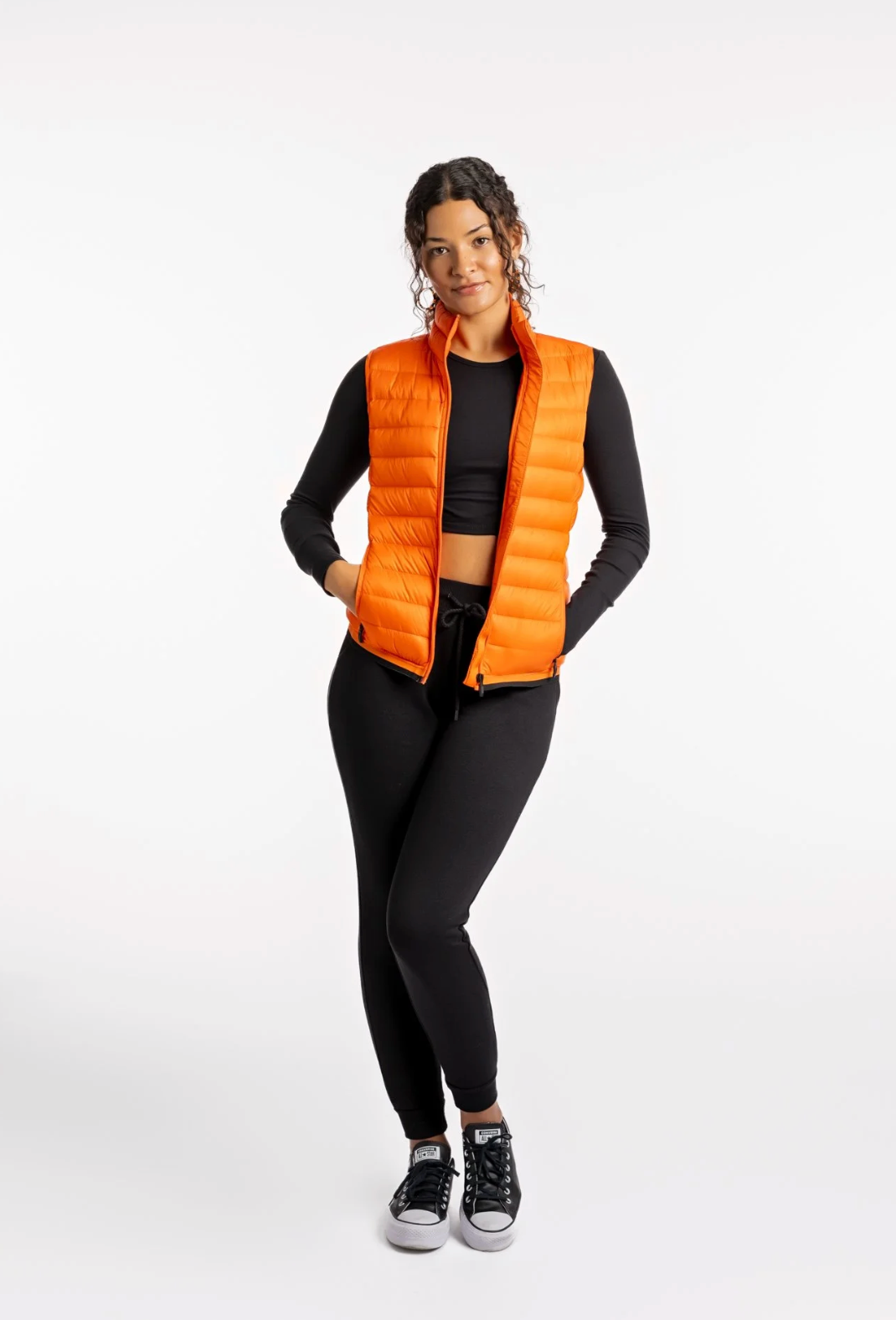 Mock Neck Padded Puffer Vest - Orange with Black detail