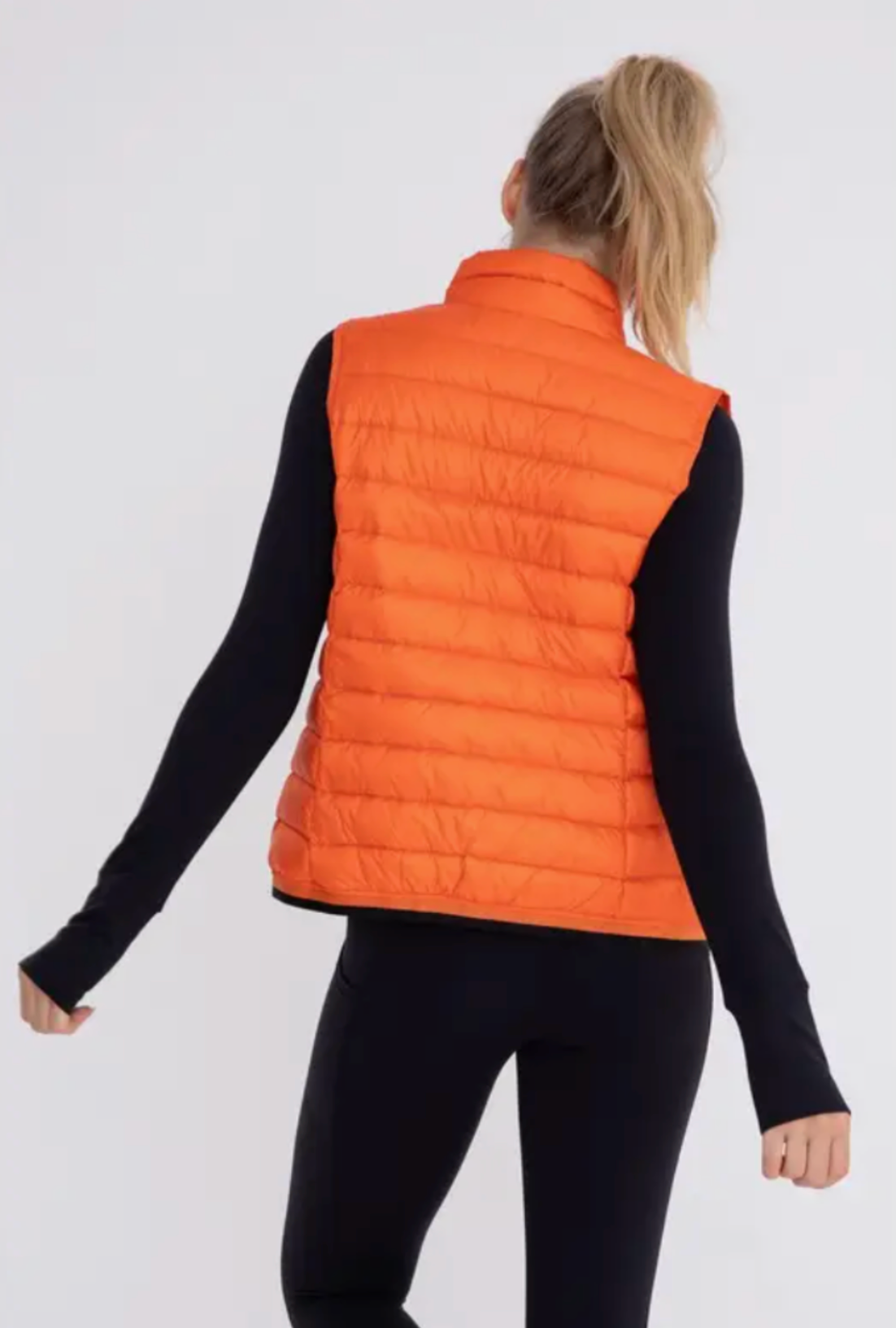 Mock Neck Padded Puffer Vest - Orange with Black detail