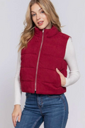 Corduroy Puffer Vest - Burgundy & White