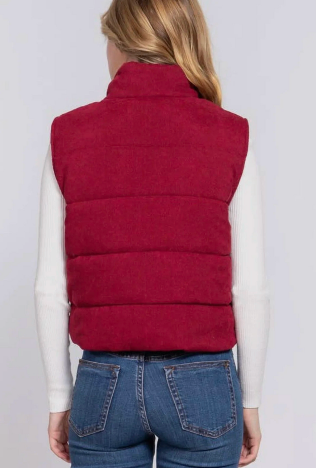 Corduroy Puffer Vest - Burgundy & White