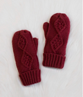 Cable Knit Mittens - Burgundy