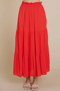 Smocking Waist Tiered Long Skirt - Red