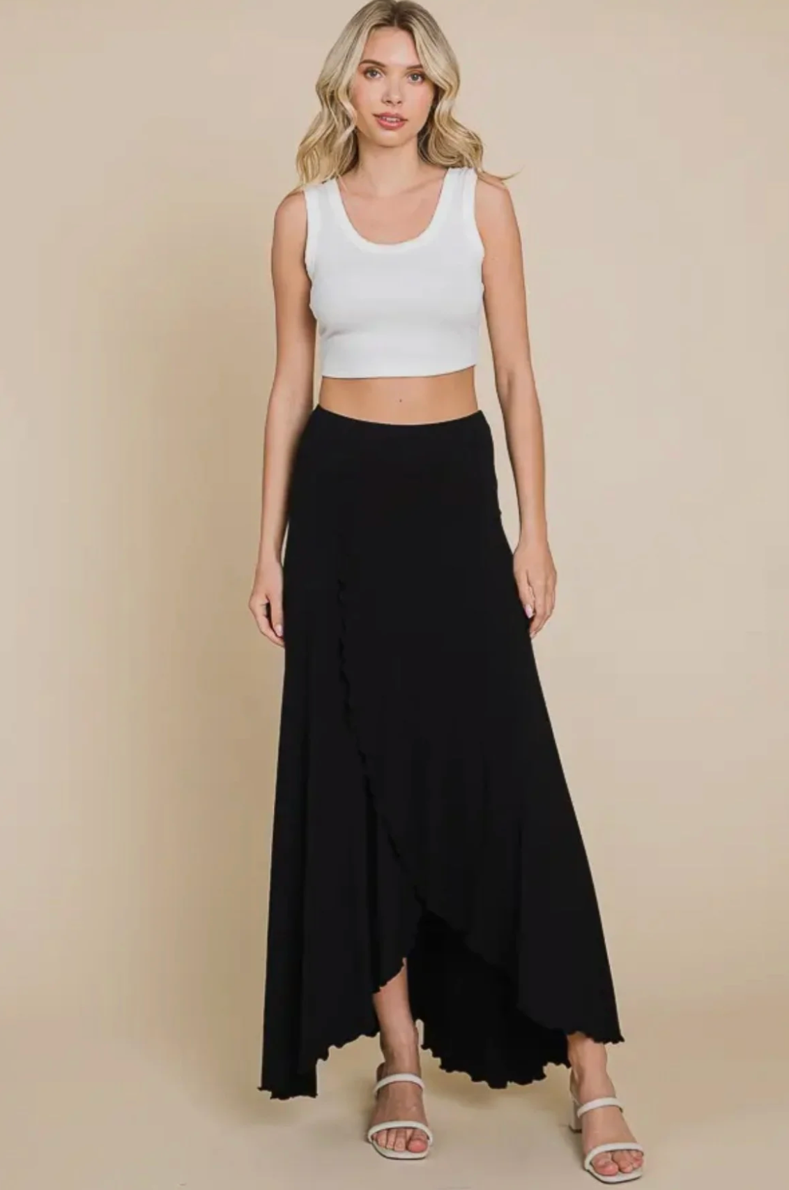 High Low Flare Long Skirt - Black
