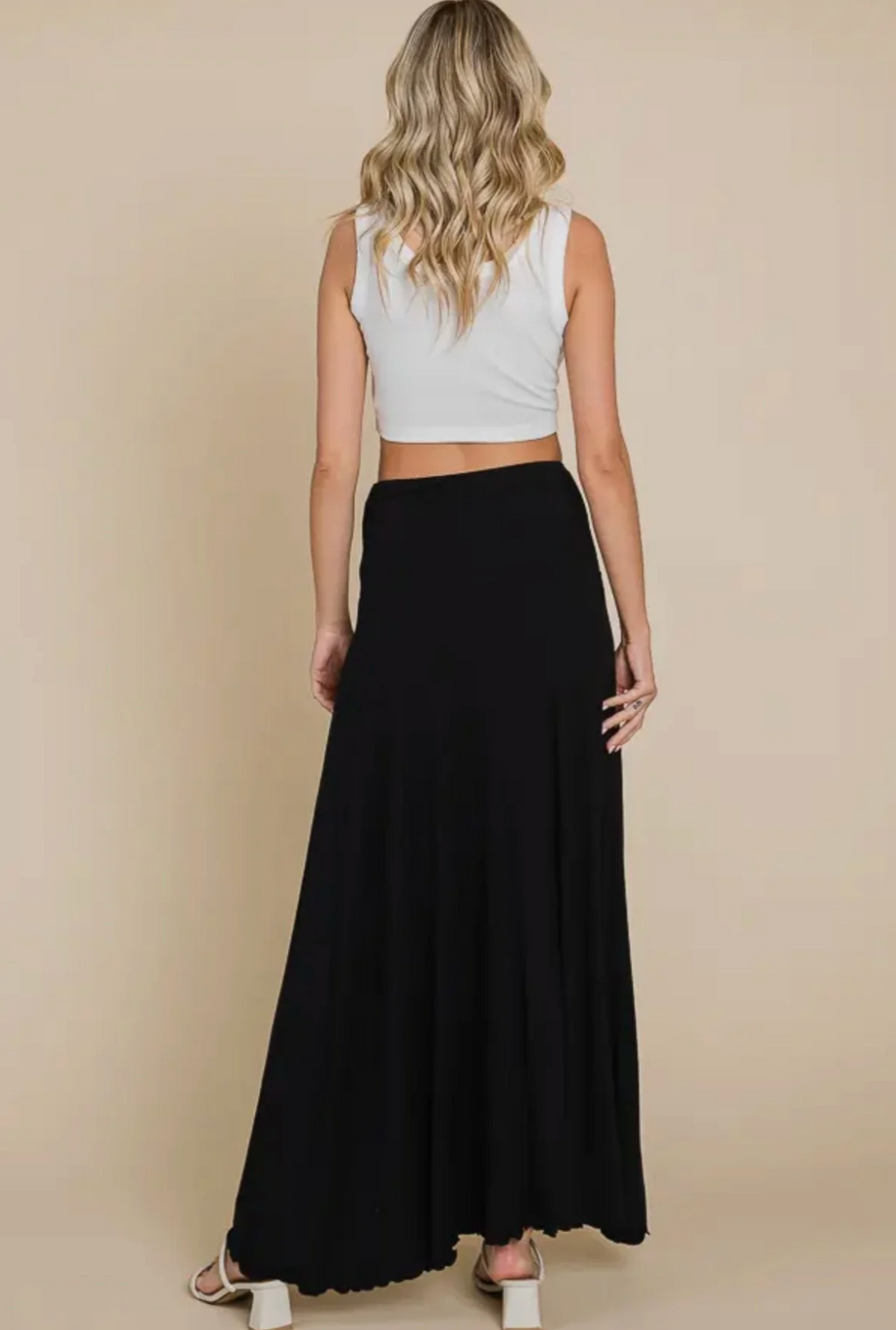 High Low Flare Long Skirt - Black